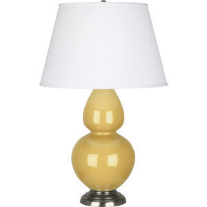 Double Gourd 31 inch 150.00 watt Sunset Yellow Glazed Ceramic with Antique Silver Table Lamp Portable Light in Pearl Dupioni
