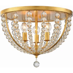Roxy 3 Light 16.5 inch Antique Gold Flush Ceiling Light